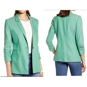 Nordstrom Halogen | Ruched Sleeve Blazer Green XSP